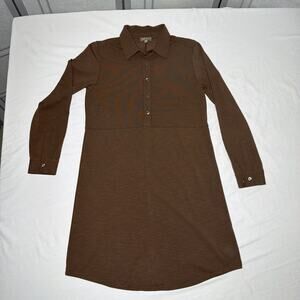 LILLA P Long Sleeve Seamed Shirt Dress - Java - Size Small